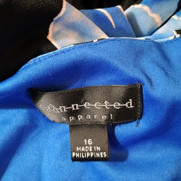 EUC: Connected Apparel Dress Sze 16 Black & Blue Floral Midi Dress - Picture 3 of 6